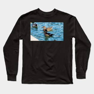 Wood Duck and a Mallard Duck Swimming Together Long Sleeve T-Shirt